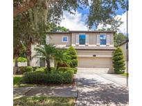 Charming two-story home boasts a well-manicured lawn and lush landscaping, enhancing its curb appeal at 309 Dakota Hill Dr, Seffner, FL 33584