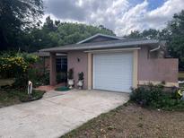 Charming single-story home with a well-maintained front yard and a one-car garage at 33640 Brisk Dr, Wesley Chapel, FL 33543