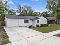 Charming one-story home with a well-manicured lawn, concrete driveway, and attached one car garage at 17815 Cranbrook Dr, Lutz, FL 33549