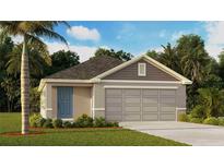 Charming single-story home with a two-car garage and tropical landscaping enhancing its curb appeal at 1006 Spotted Egret Lk, Ruskin, FL 33570