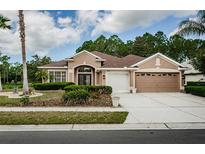Stunning single-story home featuring a manicured lawn, neutral stucco, and an attached two-car garage at 617 Glastonbury Ct, Spring Hill, FL 34609