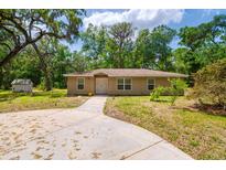 Charming single-story home features a concrete driveway and well-maintained landscaping at 19266 Campground Rd, Brooksville, FL 34601