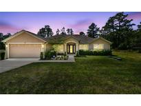 Inviting home with mature landscaping, well-manicured lawn, and attached two-car garage at 11165 Little Gull Rd, Weeki Wachee, FL 34614