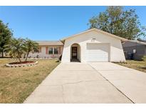 Charming single Gathering home with a well-maintained front yard and attached one-car garage at 2702 Ochatilla Rd, Holiday, FL 34691