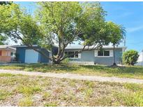 Charming single-story home with mature tree, blue exterior, and well-maintained lawn at 3487 Keene Park Dr, Largo, FL 33771