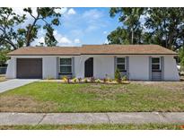 Charming single-story home featuring a well-manicured lawn and a quaint front garden at 3622 Tamarix Dr, Tampa, FL 33619