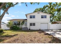 Charming two-story home featuring a manicured lawn, palm trees, and a front-facing garage at 10716 Donbrese Ave, Tampa, FL 33615