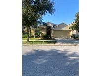 Charming single-story home with a well-maintained lawn, mature trees, and a two-car garage at 13181 Royal Pines Ave, Riverview, FL 33579