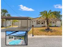 Charming single-story home with a carport, mature palm trees, and a refreshing pool in the backyard at 6424 Ponder Dr, Port Richey, FL 34668