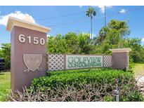 Golfview Condominiums community sign showcases the property's name and features attractive landscaping at 6150 Gulfport S Blvd # 306, Gulfport, FL 33707