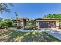Charming single-story home with a well-manicured lawn and inviting front entrance at 12923 Colony Rd, Hudson, FL 34669
