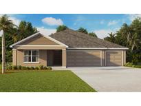 Charming single-story home with a three-car garage, well-manicured lawn, and lush landscaping at 1452 Brown Mallet Pl, Ruskin, FL 33570