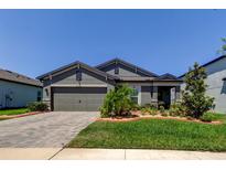 Charming single-story home with a well-manicured lawn and a brick driveway at 12407 Hilltop Farms Dr, Dade City, FL 33525