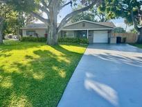 Charming home with a well-manicured lawn and mature trees providing shade, and a long driveway at 2400 62Nd N St, St Petersburg, FL 33710