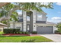 Charming two-story home with well-maintained landscaping, mature tree, and attached two-car garage at 3046 Donington Castle Ln, Land O Lakes, FL 34638
