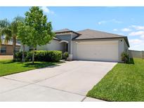Charming single-Gathering home with a well-manicured lawn, fresh landscaping, and a convenient two-car garage at 5208 Dandelion St, Apollo Beach, FL 33572