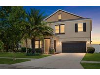 Two-story home featuring stone accents, well-manicured lawn, mature landscaping and an attached two car garage at 11760 Winterset Cove Dr, Riverview, FL 33579