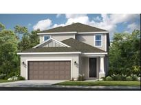 Charming two-story home with a large garage, well-manicured lawn and appealing architectural details at 841 Steel Dr, Apollo Beach, FL 33572