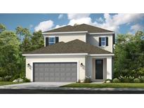 Two-story home with a two-car garage, neutral paint, and a gray roof at 843 Steel Dr, Apollo Beach, FL 33572