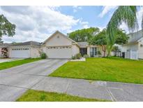 Charming single-story home featuring a two-car garage and lush green lawn at 1005 Hardwood Dr, Valrico, FL 33596