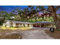 Charming single-story home with a large oak tree, spacious driveway, and unique carport at 1641 Thompson Rd, Lithia, FL 33547