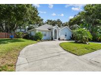 Charming single-story home featuring a well-manicured lawn, mature trees, and a welcoming entryway with a curved driveway at 3417 W Alline Ave, Tampa, FL 33611