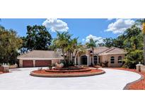 Stunning single-story home featuring a circular driveway, mature landscaping, and an attached two-car garage at 4872 Silverthorne Ct, Oldsmar, FL 34677