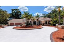 Beautiful home boasts circular driveway and lush landscaping with lovely architectural details at 4872 Silverthorne Ct, Oldsmar, FL 34677