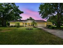 Charming one-story home with well-manicured lawn, mature trees, and a welcoming entrance at 1703 Ryan Dr, Lutz, FL 33549