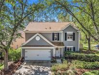 Charming two-story home featuring a well-maintained yard, attached garage, and welcoming front entrance framed by mature trees at 9401 Willow Cove Ct, Tampa, FL 33647