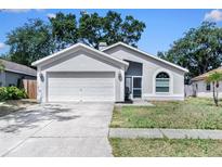 Charming single-Gathering home featuring a two-car garage and well-maintained front yard at 13613 Laraway Dr, Riverview, FL 33579