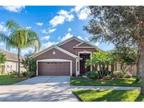 Charming single-Gathering home featuring lush landscaping and a two-car garage at 13653 Artesa Bell Dr, Riverview, FL 33579