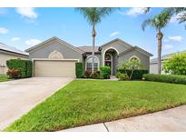Charming single-story home boasts lush landscaping, a well-manicured lawn, and a welcoming facade at 2808 Abbey Grove Dr, Valrico, FL 33594