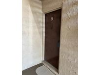 Condo entrance features unit A with vintage door hardware and textured walls at 7506 Presley Pl # 107, Tampa, FL 33617