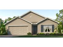 Charming single-story home featuring a two-car garage, neutral stucco exterior, and inviting landscaping at 803 Ace Outlaw Pl, Ruskin, FL 33570