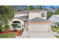 Charming two-story home featuring a two-car garage, well-maintained landscaping, and a welcoming entrance at 1719 Bayhill Dr, Oldsmar, FL 34677