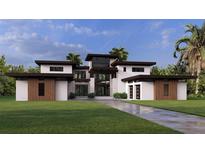 Stunning modern home with a meticulously manicured lawn and a striking architectural design at 19207 Gunn Hwy, Odessa, FL 33556