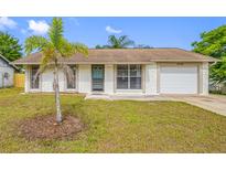 Charming single-story home with a well-maintained lawn and a decorative stucco exterior at 3123 Laird Dr, New Port Richey, FL 34655