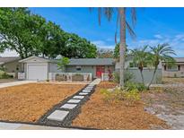 Charming single-story home with a stepping stone walkway, colorful landscaping, and vibrant red front doors at 8407 Granite Pl, Tampa, FL 33615