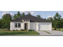 Charming single-story home with a two-car garage and beautifully landscaped front yard at 9582 Runaway Breeze Dr, Land O Lakes, FL 34637