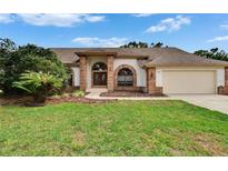 Charming single-story home with a well-manicured lawn, double-door entry, and a two-car garage at 2413 Buckhorn Run Dr, Valrico, FL 33596