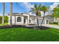 Charming single-story home with a well-manicured lawn and beautiful palm trees at 4227 Sandy Shores Dr, Lutz, FL 33558