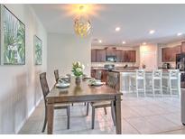 Bright dining room showcases modern lighting, decorative wall art, and kitchen view at 10210 White Linen Ave, Riverview, FL 33578