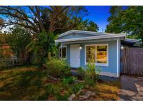 Charming single-story home with light blue exterior and well-maintained front yard landscaping at 10208 N 23Rd St, Tampa, FL 33612