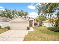Charming single-story home featuring a two-car garage and well-maintained front yard landscaping at 1654 Portsmouth Lake Dr, Brandon, FL 33511