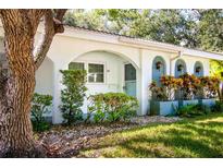 Charming home exterior with an arched entryway, lush landscaping, and colorful accents at 11200 102Nd Ave # 62, Seminole, FL 33778