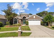 Charming home featuring a well-maintained lawn and a two-car garage at 18631 Le Dauphine Pl, Lutz, FL 33558