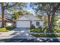 Charming single-story home with a white exterior, brick accents, and a well-maintained front yard at 2233 Springwood W Cir, Clearwater, FL 33763