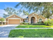 Charming single-story home with a well-manicured lawn and a two-car garage at 311 Parsons Woods Dr, Seffner, FL 33584