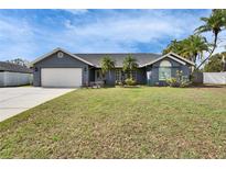 Charming single-story home with well-maintained lawn, attached garage, and inviting front entrance with decorative palms at 728 Camrose Dr, Brandon, FL 33510